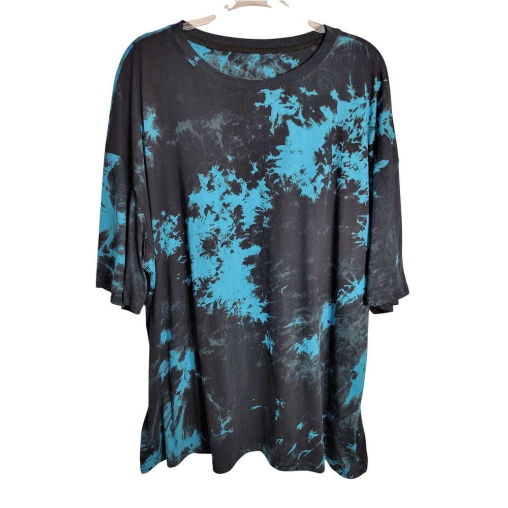 Sofia's Choice Womens XXXL T-Shirt Black Blue Tie Dye Oversized Drop Shoulder